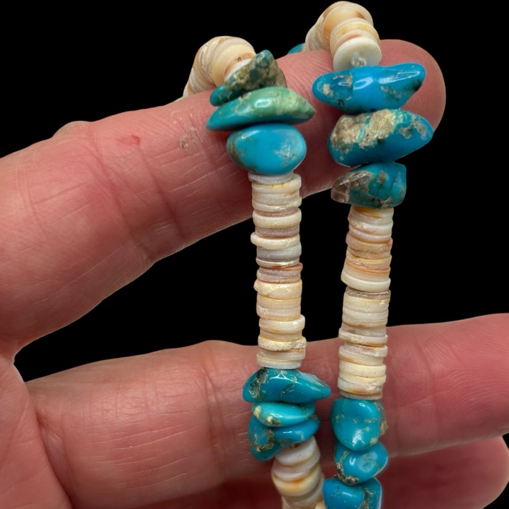Native American Turquoise Nugget Shell Heishi Nec… - image 2